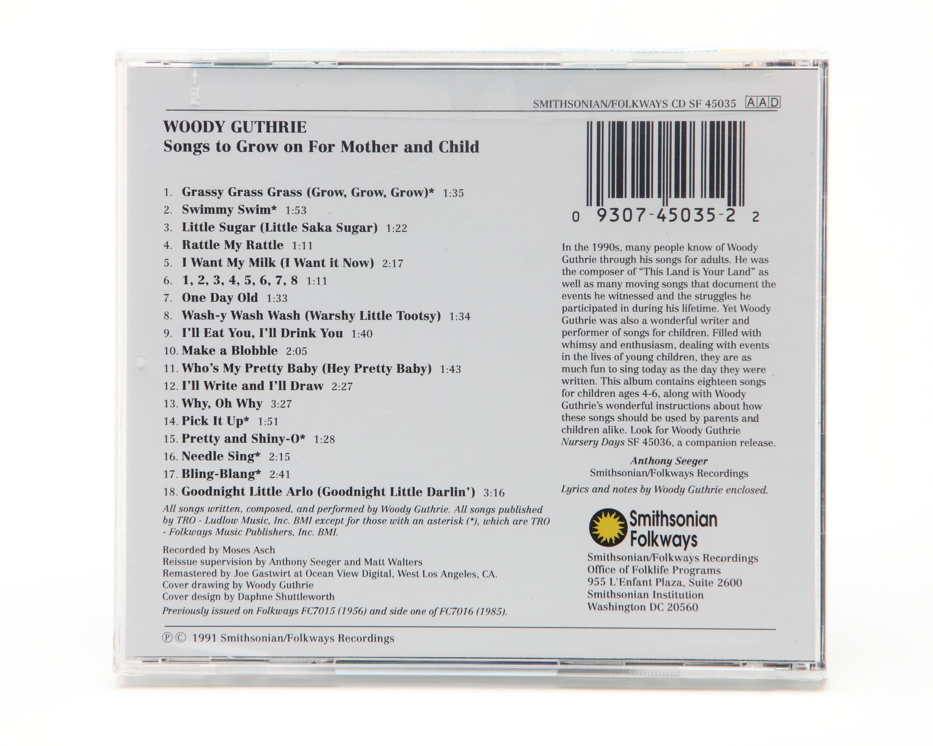 Songs to Grow On For Mother and Child CD - Back